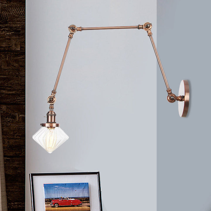 Lisslune | 1 Light Dining Room Wall Lamp Vintage Black/Bronze/Brass Wall Mounted Lamp with Diamond Clear/Amber Glass Shade, 8"+8"/8"+8"+8" L Adjustable Arm