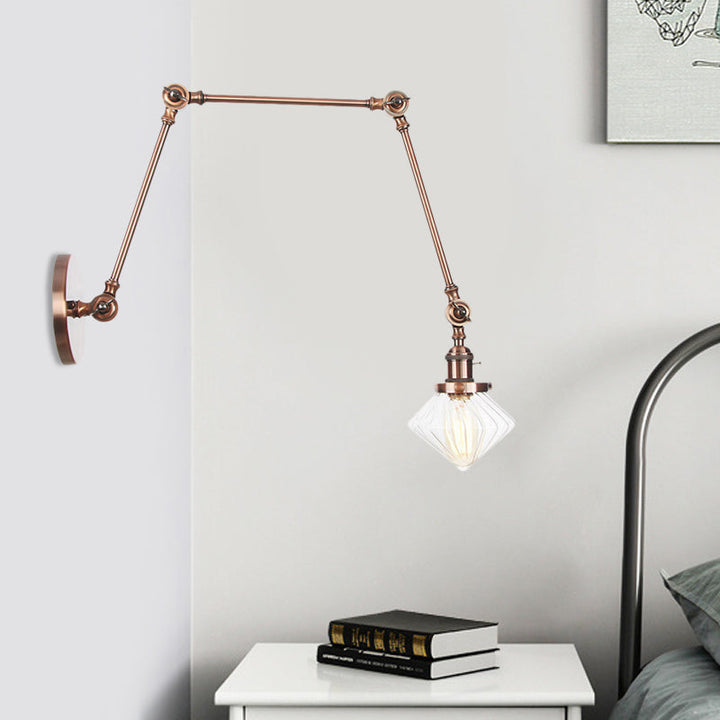 Lisslune | 1 Light Dining Room Wall Lamp Vintage Black/Bronze/Brass Wall Mounted Lamp with Diamond Clear/Amber Glass Shade, 8"+8"/8"+8"+8" L Adjustable Arm