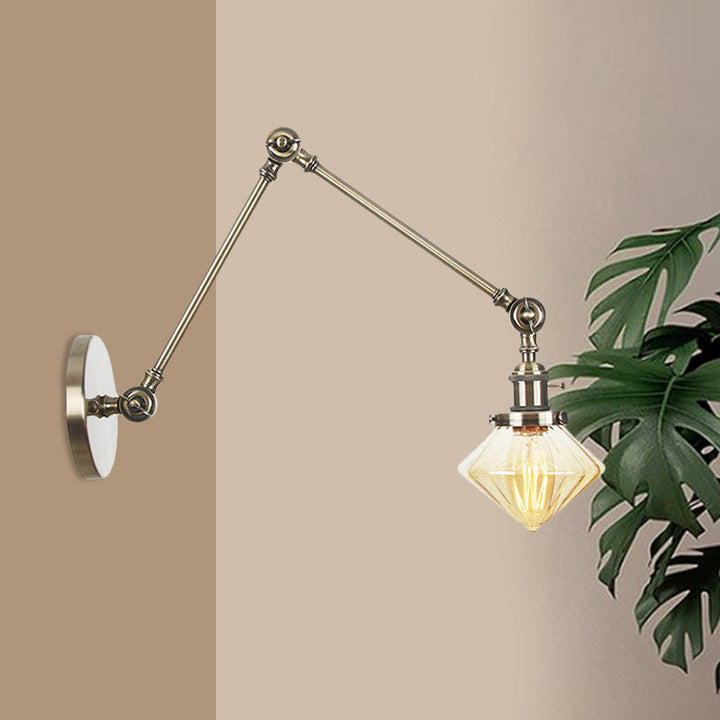 Lisslune | 1 Light Dining Room Wall Lamp Vintage Black/Bronze/Brass Wall Mounted Lamp with Diamond Clear/Amber Glass Shade, 8"+8"/8"+8"+8" L Adjustable Arm