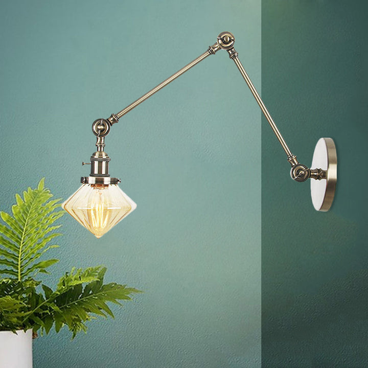 Lisslune | 1 Light Dining Room Wall Lamp Vintage Black/Bronze/Brass Wall Mounted Lamp with Diamond Clear/Amber Glass Shade, 8"+8"/8"+8"+8" L Adjustable Arm