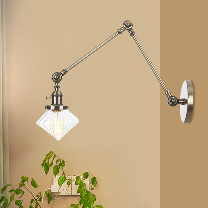 Lisslune | 1 Light Dining Room Wall Lamp Vintage Black/Bronze/Brass Wall Mounted Lamp with Diamond Clear/Amber Glass Shade, 8"+8"/8"+8"+8" L Adjustable Arm