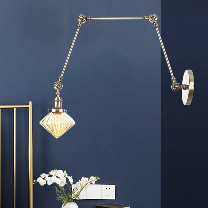 Lisslune | 1 Light Dining Room Wall Lamp Vintage Black/Bronze/Brass Wall Mounted Lamp with Diamond Clear/Amber Glass Shade, 8"+8"/8"+8"+8" L Adjustable Arm