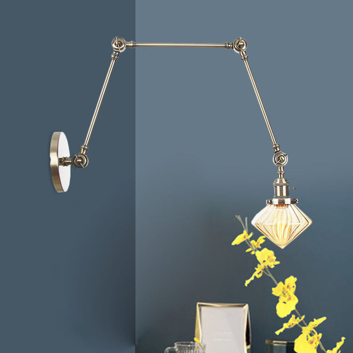 Lisslune | 1 Light Dining Room Wall Lamp Vintage Black/Bronze/Brass Wall Mounted Lamp with Diamond Clear/Amber Glass Shade, 8"+8"/8"+8"+8" L Adjustable Arm