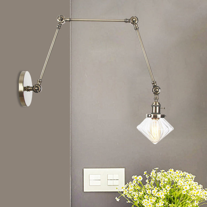 Lisslune | 1 Light Dining Room Wall Lamp Vintage Black/Bronze/Brass Wall Mounted Lamp with Diamond Clear/Amber Glass Shade, 8"+8"/8"+8"+8" L Adjustable Arm