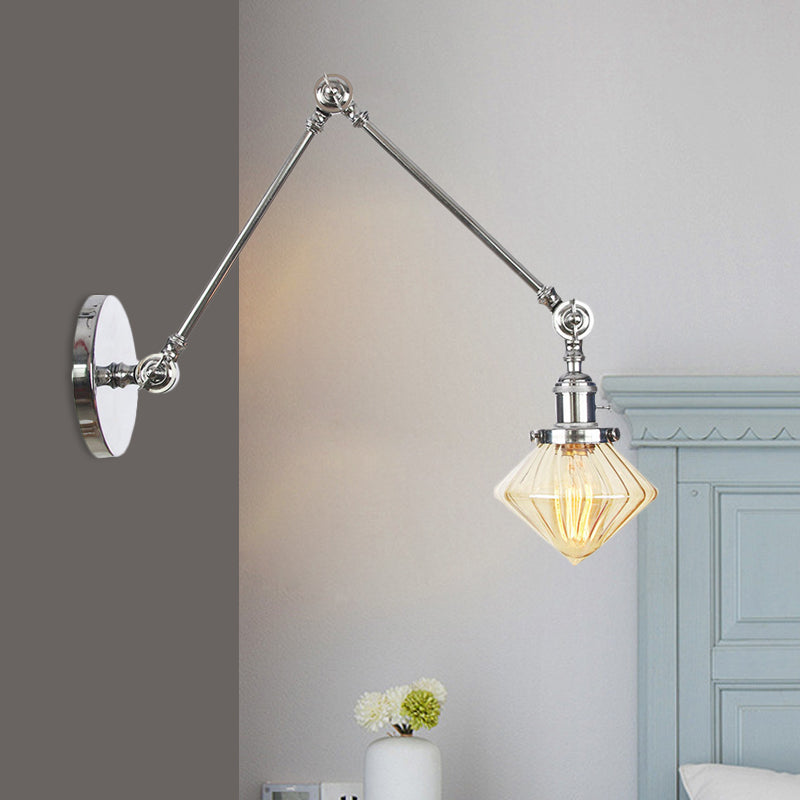 Lisslune | 1 Light Dining Room Wall Lamp Vintage Black/Bronze/Brass Wall Mounted Lamp with Diamond Clear/Amber Glass Shade, 8"+8"/8"+8"+8" L Adjustable Arm