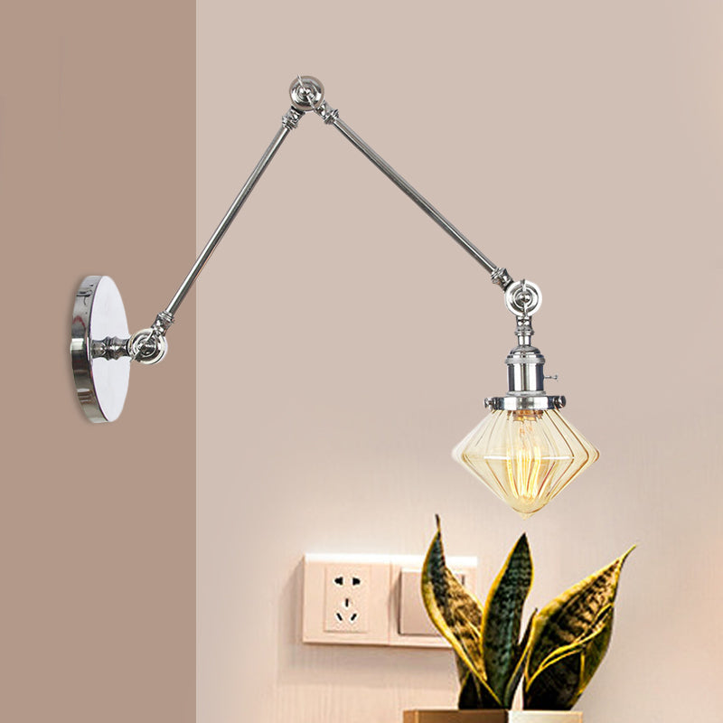 Lisslune | 1 Light Dining Room Wall Lamp Vintage Black/Bronze/Brass Wall Mounted Lamp with Diamond Clear/Amber Glass Shade, 8"+8"/8"+8"+8" L Adjustable Arm