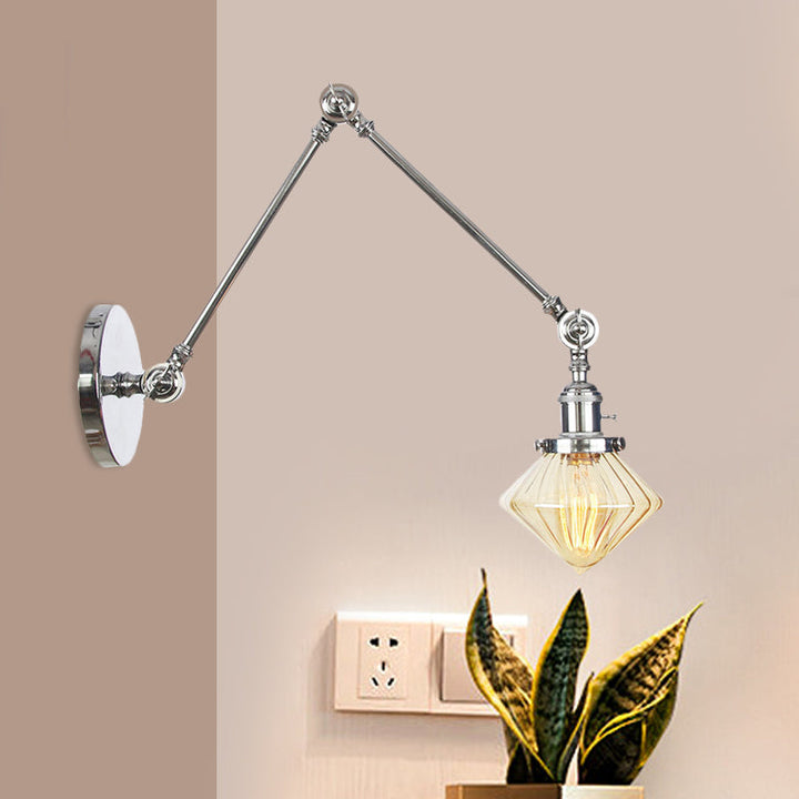 Lisslune | 1 Light Dining Room Wall Lamp Vintage Black/Bronze/Brass Wall Mounted Lamp with Diamond Clear/Amber Glass Shade, 8"+8"/8"+8"+8" L Adjustable Arm