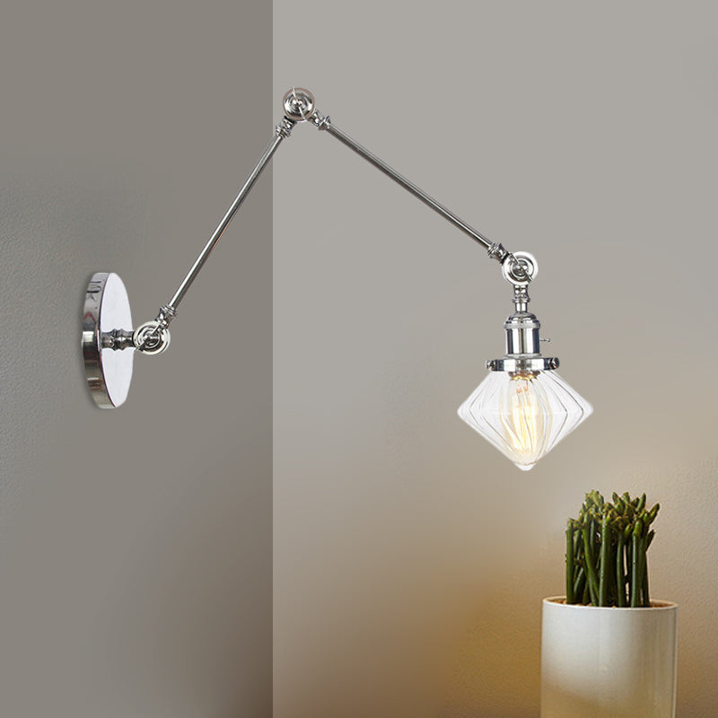Lisslune | 1 Light Dining Room Wall Lamp Vintage Black/Bronze/Brass Wall Mounted Lamp with Diamond Clear/Amber Glass Shade, 8"+8"/8"+8"+8" L Adjustable Arm
