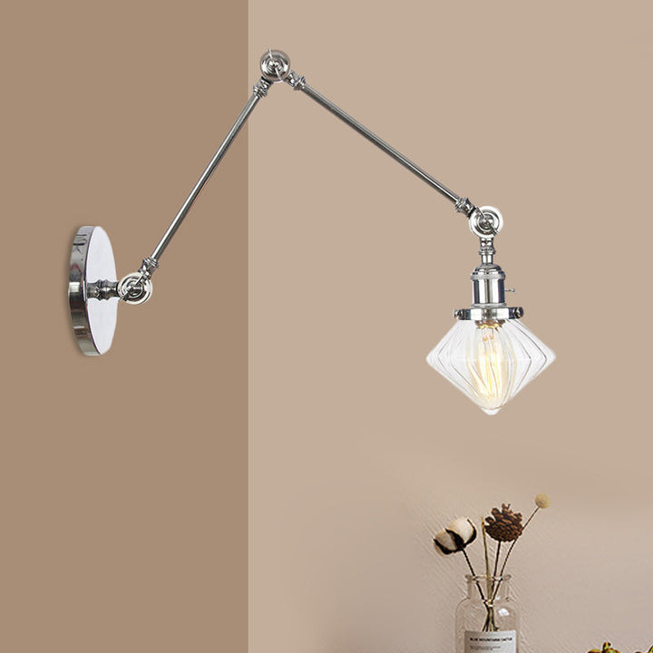 Lisslune | 1 Light Dining Room Wall Lamp Vintage Black/Bronze/Brass Wall Mounted Lamp with Diamond Clear/Amber Glass Shade, 8"+8"/8"+8"+8" L Adjustable Arm