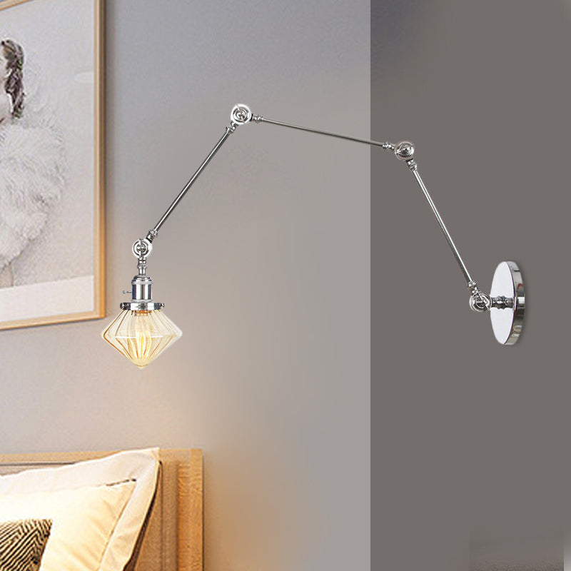Lisslune | 1 Light Dining Room Wall Lamp Vintage Black/Bronze/Brass Wall Mounted Lamp with Diamond Clear/Amber Glass Shade, 8"+8"/8"+8"+8" L Adjustable Arm