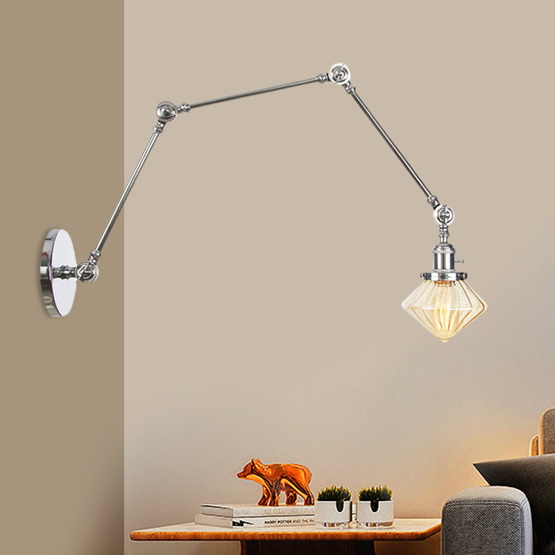 Lisslune | 1 Light Dining Room Wall Lamp Vintage Black/Bronze/Brass Wall Mounted Lamp with Diamond Clear/Amber Glass Shade, 8"+8"/8"+8"+8" L Adjustable Arm