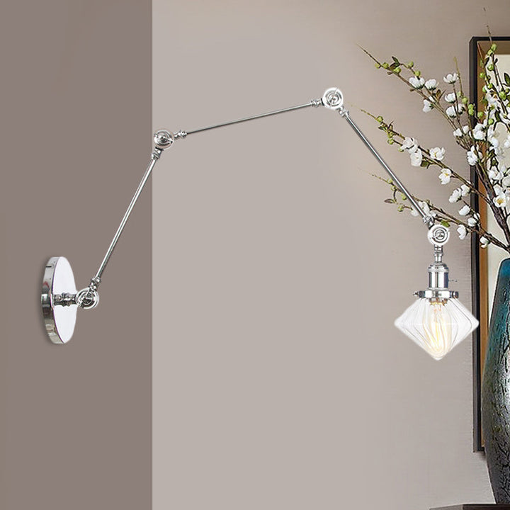 Lisslune | 1 Light Dining Room Wall Lamp Vintage Black/Bronze/Brass Wall Mounted Lamp with Diamond Clear/Amber Glass Shade, 8"+8"/8"+8"+8" L Adjustable Arm