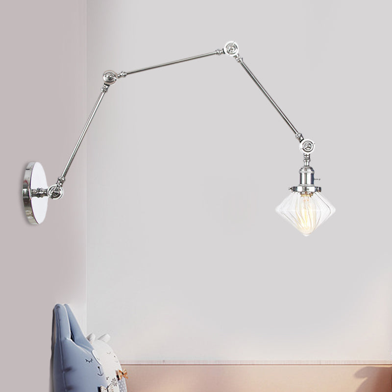 Lisslune | 1 Light Dining Room Wall Lamp Vintage Black/Bronze/Brass Wall Mounted Lamp with Diamond Clear/Amber Glass Shade, 8"+8"/8"+8"+8" L Adjustable Arm