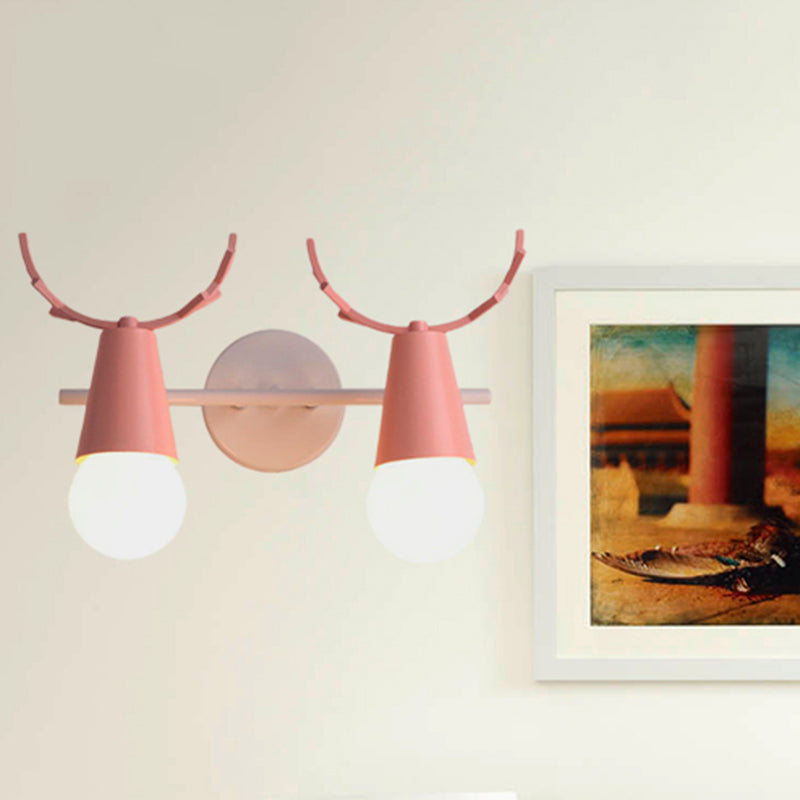 Skørter | 2 head cone wall lamp with antlers contemporary metal wall lantern for the study