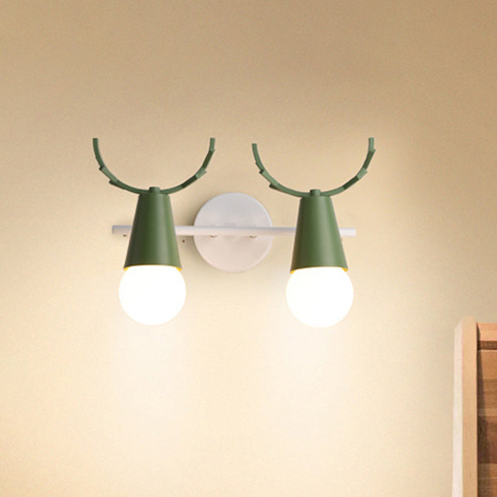 Skørter | 2 head cone wall lamp with antlers contemporary metal wall lantern for the study
