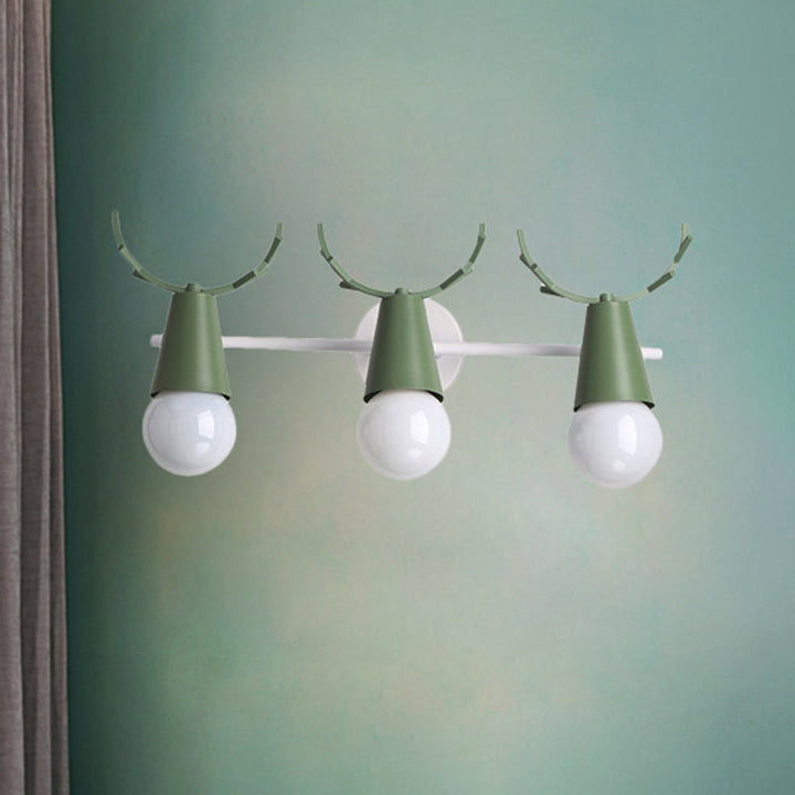 Skørter | Metallic Conical Wall Lamp with Deer Antlers Bedroom 3 Heads Nordic Undertone Wall Light