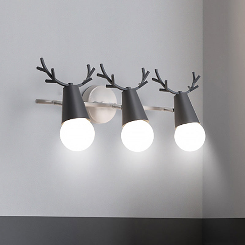 Skørter | Metallic Conical Wall Lamp with Deer Antlers Bedroom 3 Heads Nordic Undertone Wall Light