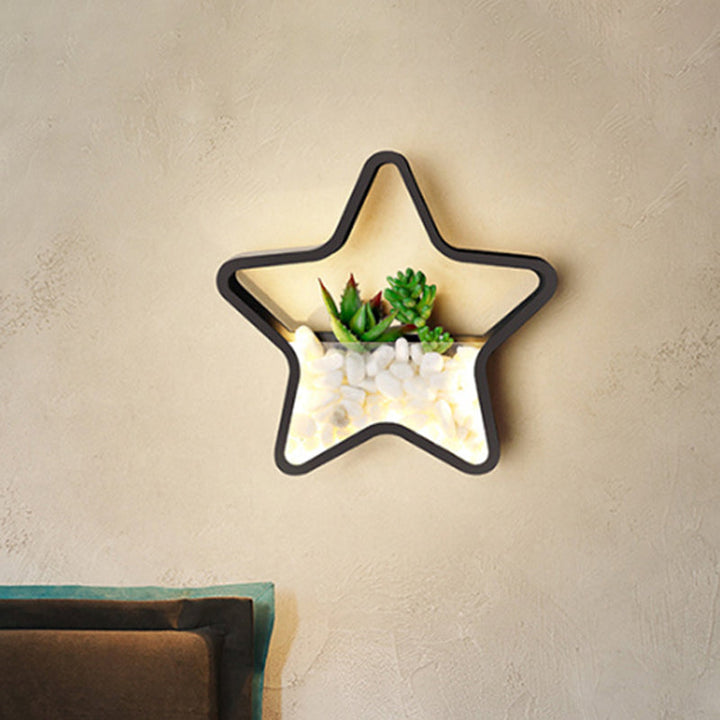 Skørter | Artificial Succulent Plants Wall Lamp Metal Stone Modern Creative Wall Lamp in Black for Bedroom