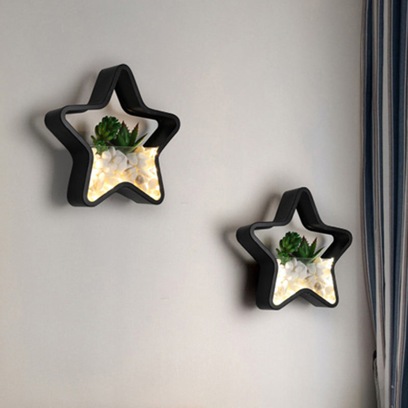 Skørter | Artificial Succulent Plants Wall Lamp Metal Stone Modern Creative Wall Lamp in Black for Bedroom