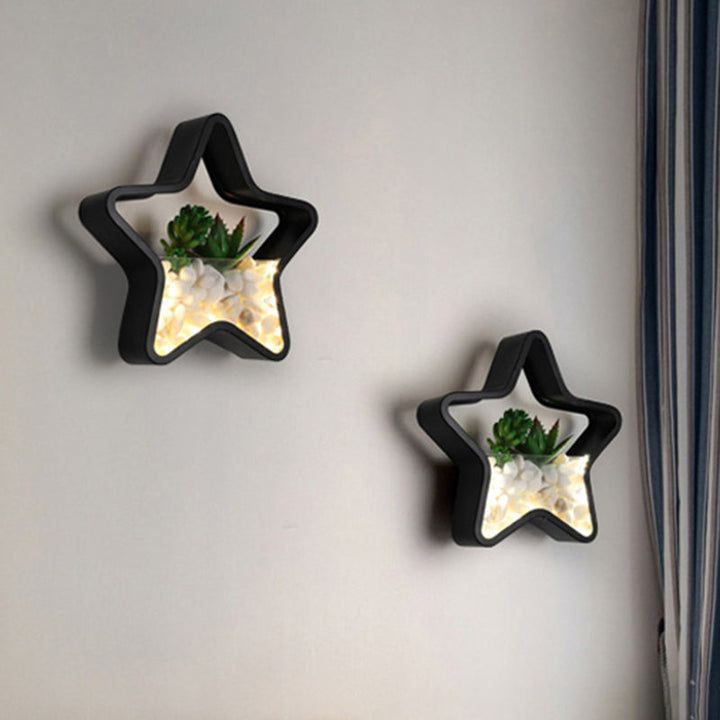 Skørter | Artificial Succulent Plants Wall Lamp Metal Stone Modern Creative Wall Lamp in Black for Bedroom