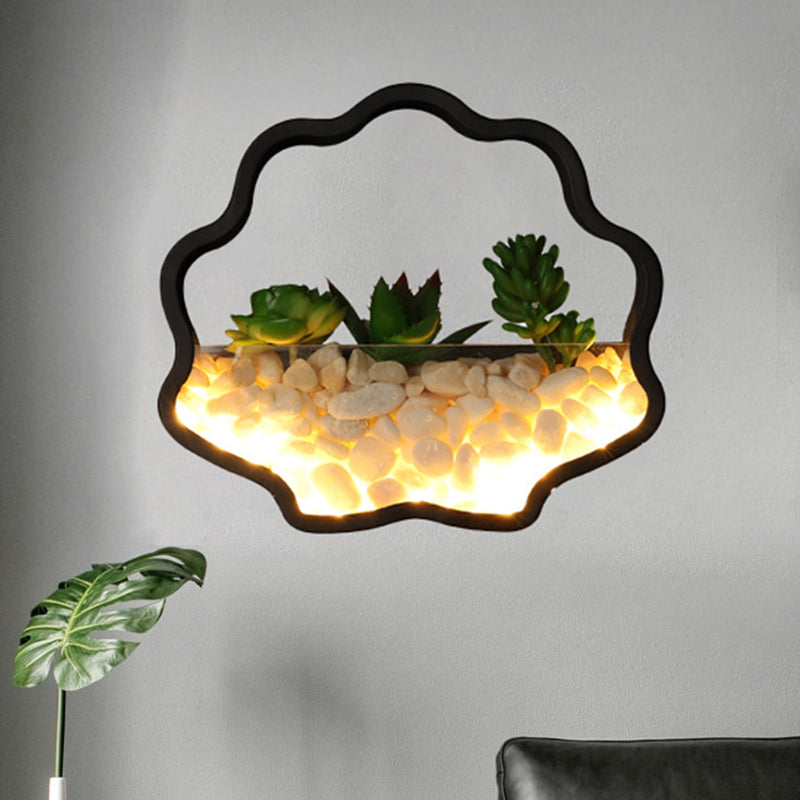 Skørter | Artificial Succulent Plants Wall Lamp Metal Stone Modern Creative Wall Lamp in Black for Bedroom
