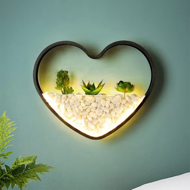 Skørter | Artificial Succulent Plants Wall Lamp Metal Stone Modern Creative Wall Lamp in Black for Bedroom