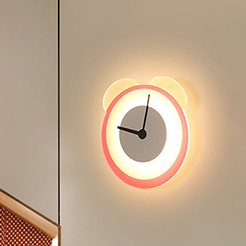 Skørter | Cartoon Pink Wall Sconce Clock Bear Acrylic Wall Lamp for Girls Bedroom Living Room