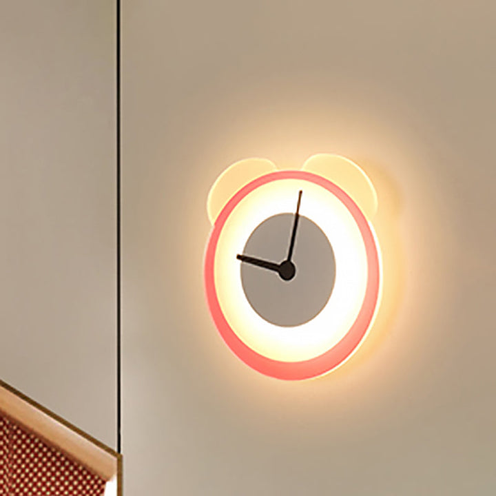 Skørter | Cartoon Pink Wall Sconce Clock Bear Acrylic Wall Lamp for Girls Bedroom Living Room