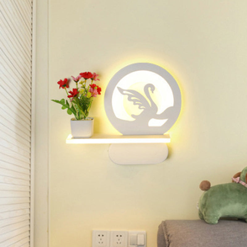 Skørter | Study Room Big O Wall Lamp with Shelf Acrylic Romantic White Finish Sconce Light