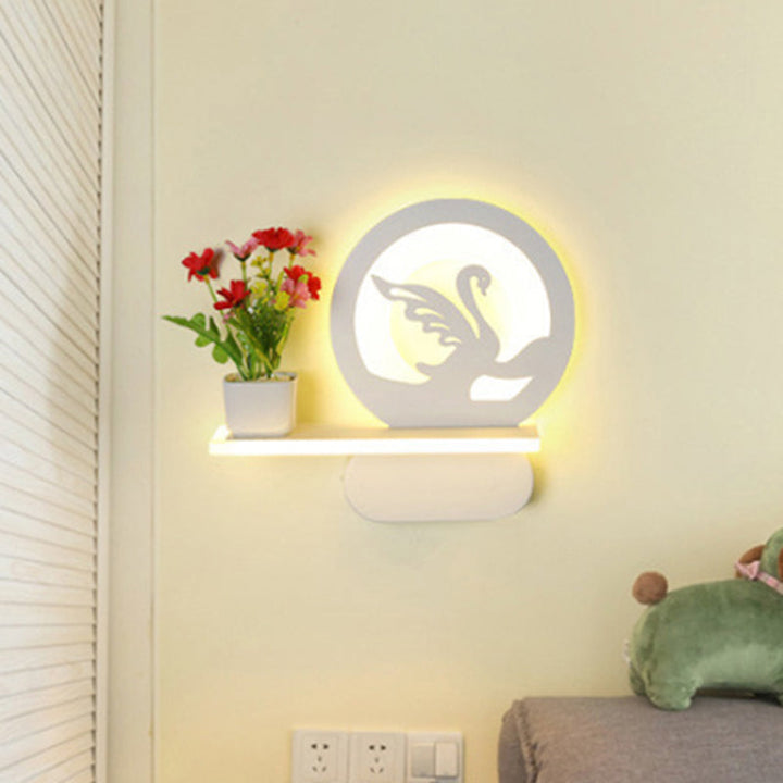 Skørter | Study Room Big O Wall Lamp with Shelf Acrylic Romantic White Finish Sconce Light