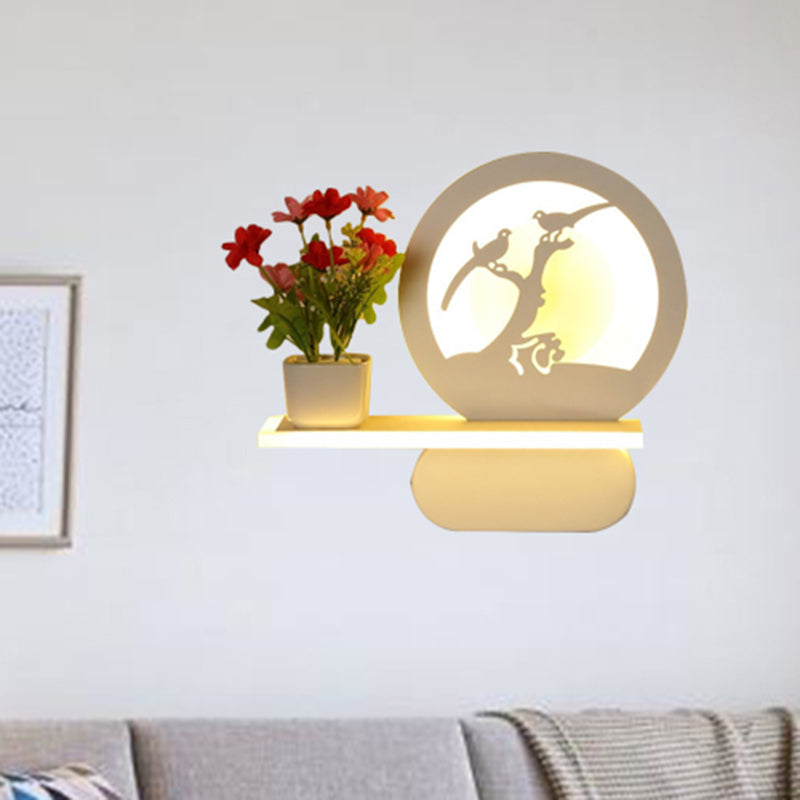 Skørter | Study Room Big O Wall Lamp with Shelf Acrylic Romantic White Finish Sconce Light