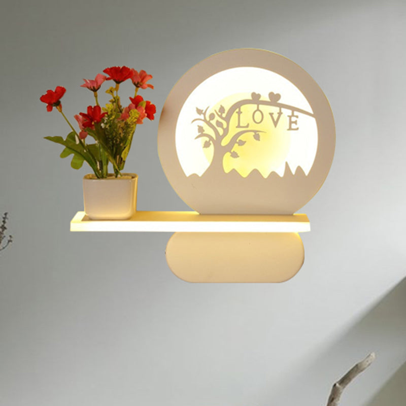 Skørter | Study Room Big O Wall Lamp with Shelf Acrylic Romantic White Finish Sconce Light