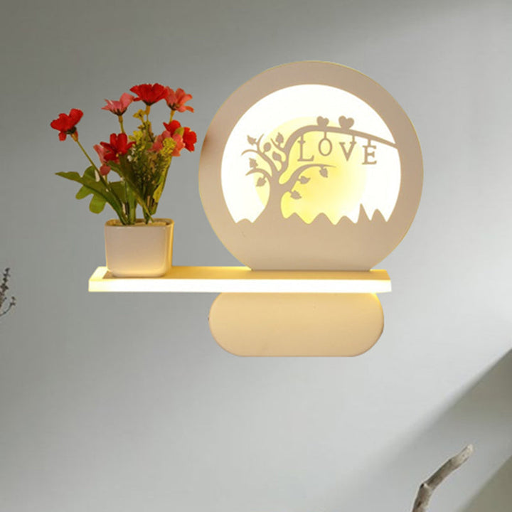 Skørter | Study Room Big O Wall Lamp with Shelf Acrylic Romantic White Finish Sconce Light