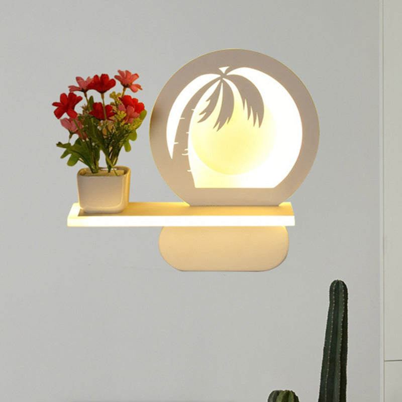 Skørter | Study Room Big O Wall Lamp with Shelf Acrylic Romantic White Finish Sconce Light