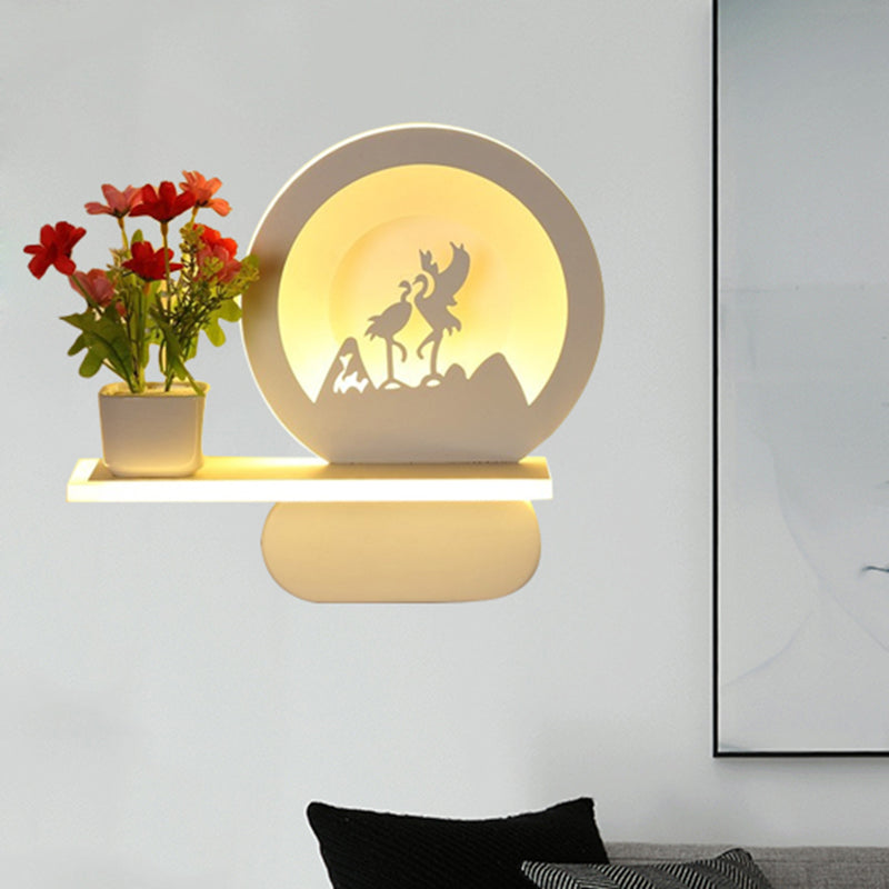 Skørter | Study Room Big O Wall Lamp with Shelf Acrylic Romantic White Finish Sconce Light