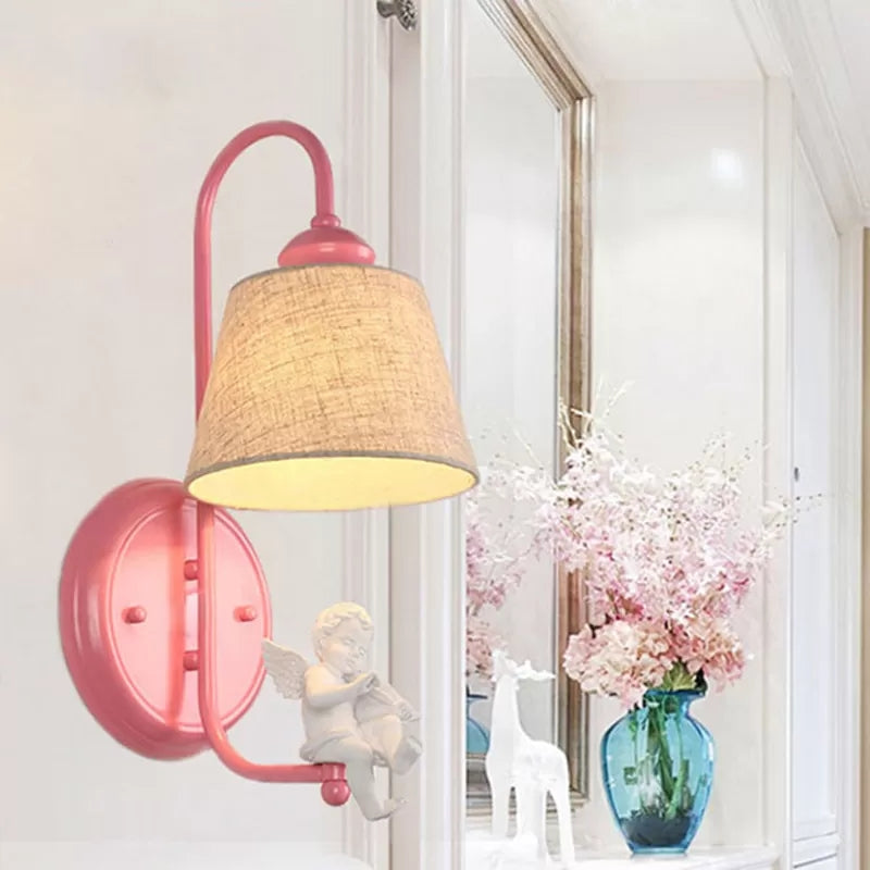 Skørter | Fabric tapered shadow wall lamp dining room 1 main macaron style wall lamp with vibrant decoration