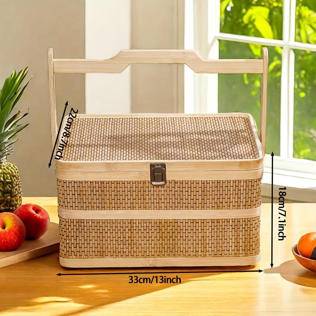 Lisslune | Eco-friendly handwoven bamboo basket for picnics and storage - 12.99" x 7.09" x 5.12"