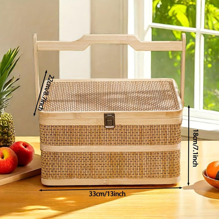 Lisslune | Eco-friendly handwoven bamboo basket for picnics and storage - 12.99" x 7.09" x 5.12"