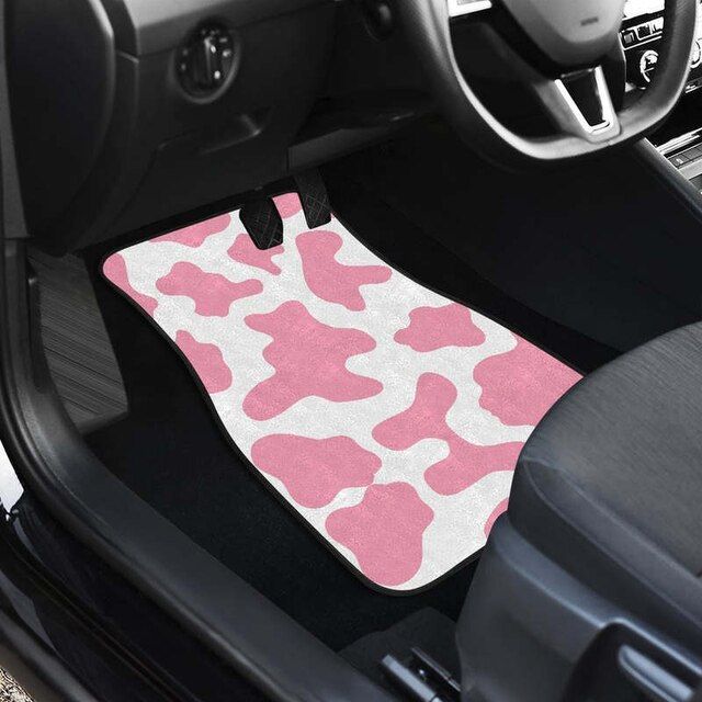 Lisslune | Pastel Pink & White Cow Print Car Mats