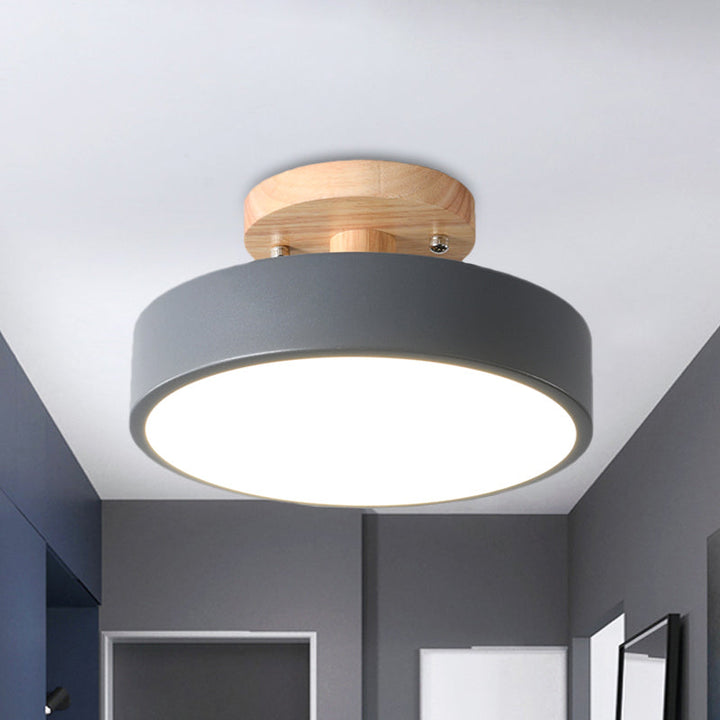 Lisslune | Scandinavian LED Ceiling Light with Wood | Modern Drum Shape for Hallways and Entrances | Energy-Efficient Lighting