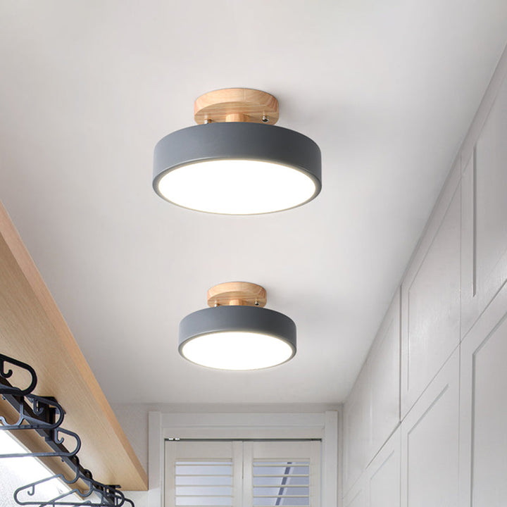 Lisslune | Scandinavian LED Ceiling Light with Wood | Modern Drum Shape for Hallways and Entrances | Energy-Efficient Lighting