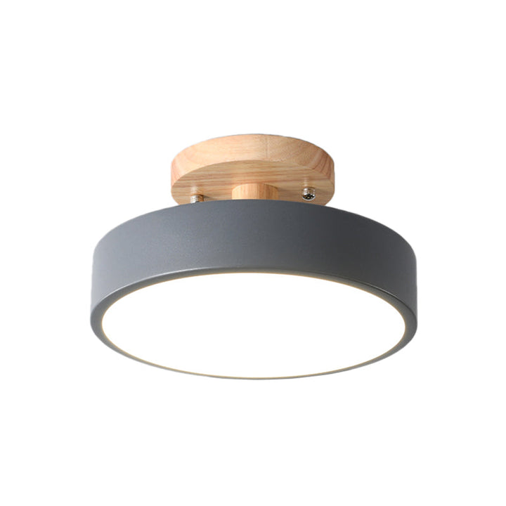 Lisslune | Scandinavian LED Ceiling Light with Wood | Modern Drum Shape for Hallways and Entrances | Energy-Efficient Lighting