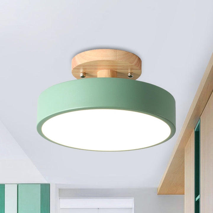 Lisslune | Scandinavian LED Ceiling Light with Wood | Modern Drum Shape for Hallways and Entrances | Energy-Efficient Lighting