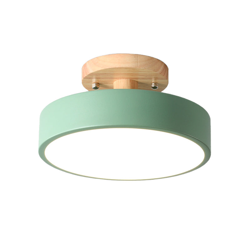 Lisslune | Scandinavian LED Ceiling Light with Wood | Modern Drum Shape for Hallways and Entrances | Energy-Efficient Lighting