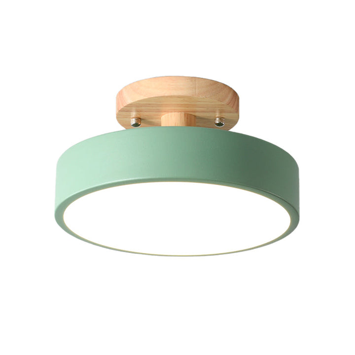 Lisslune | Scandinavian LED Ceiling Light with Wood | Modern Drum Shape for Hallways and Entrances | Energy-Efficient Lighting