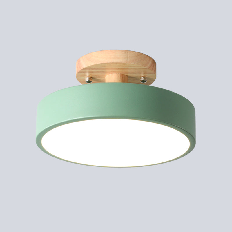 Lisslune | Scandinavian LED Ceiling Light with Wood | Modern Drum Shape for Hallways and Entrances | Energy-Efficient Lighting