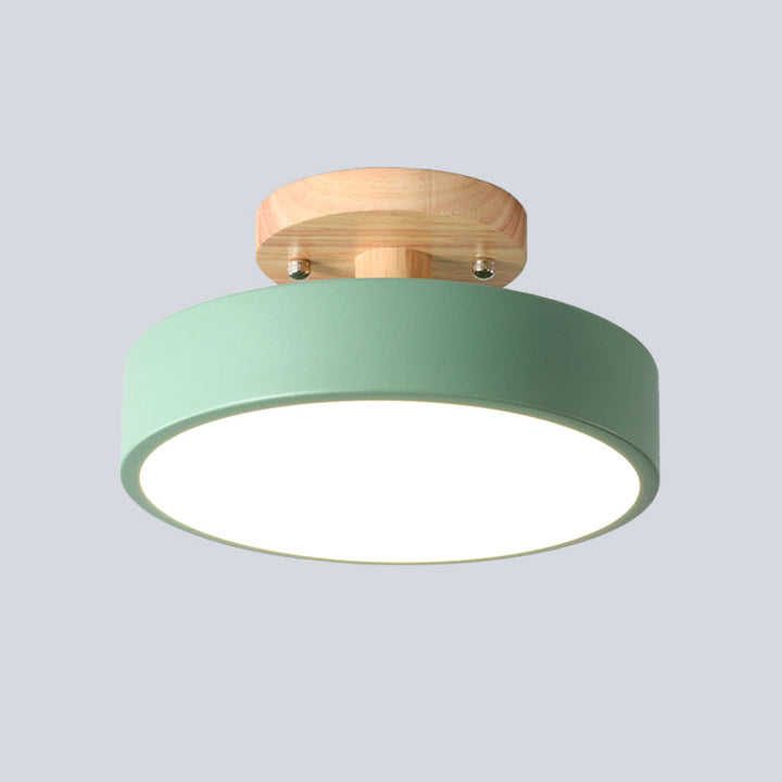 Lisslune | Scandinavian LED Ceiling Light with Wood | Modern Drum Shape for Hallways and Entrances | Energy-Efficient Lighting