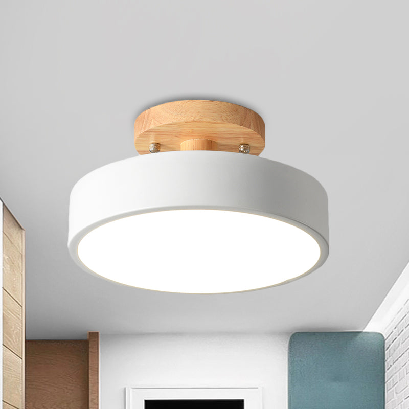 Lisslune | Scandinavian LED Ceiling Light with Wood | Modern Drum Shape for Hallways and Entrances | Energy-Efficient Lighting