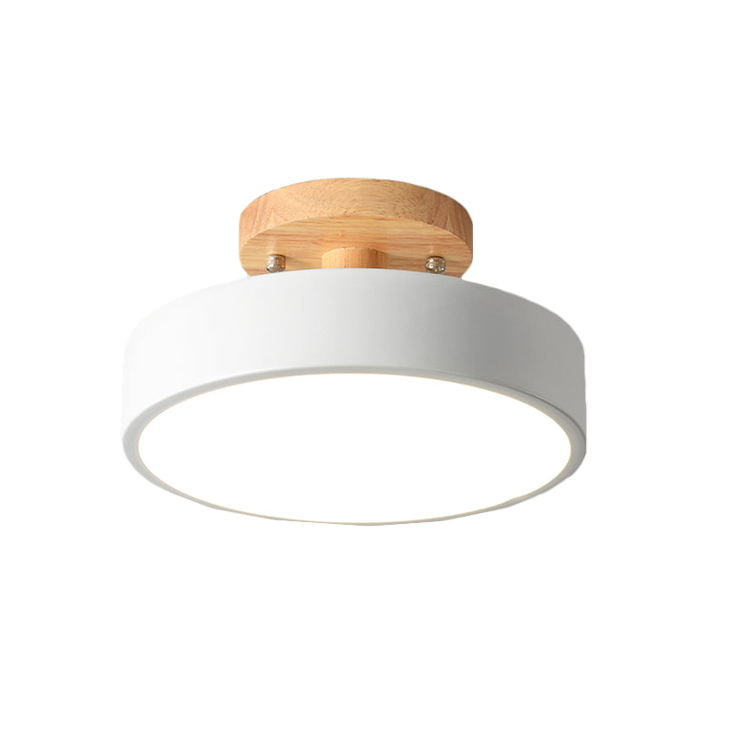 Lisslune | Scandinavian LED Ceiling Light with Wood | Modern Drum Shape for Hallways and Entrances | Energy-Efficient Lighting