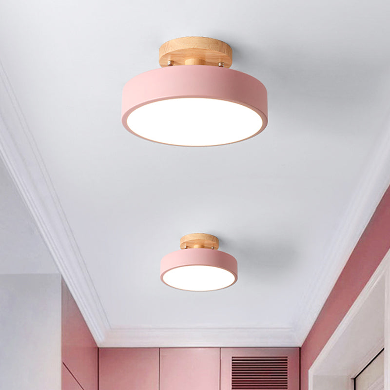 Lisslune | Scandinavian LED Ceiling Light with Wood | Modern Drum Shape for Hallways and Entrances | Energy-Efficient Lighting
